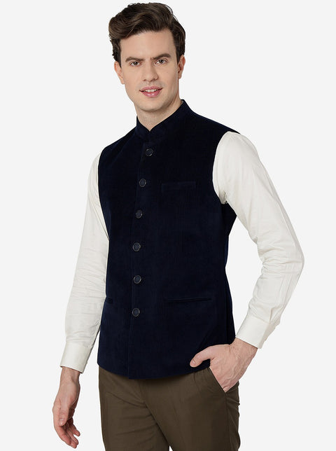 Bandhgala Formal Royal Blue Solid Waistcoat - Aphrodo