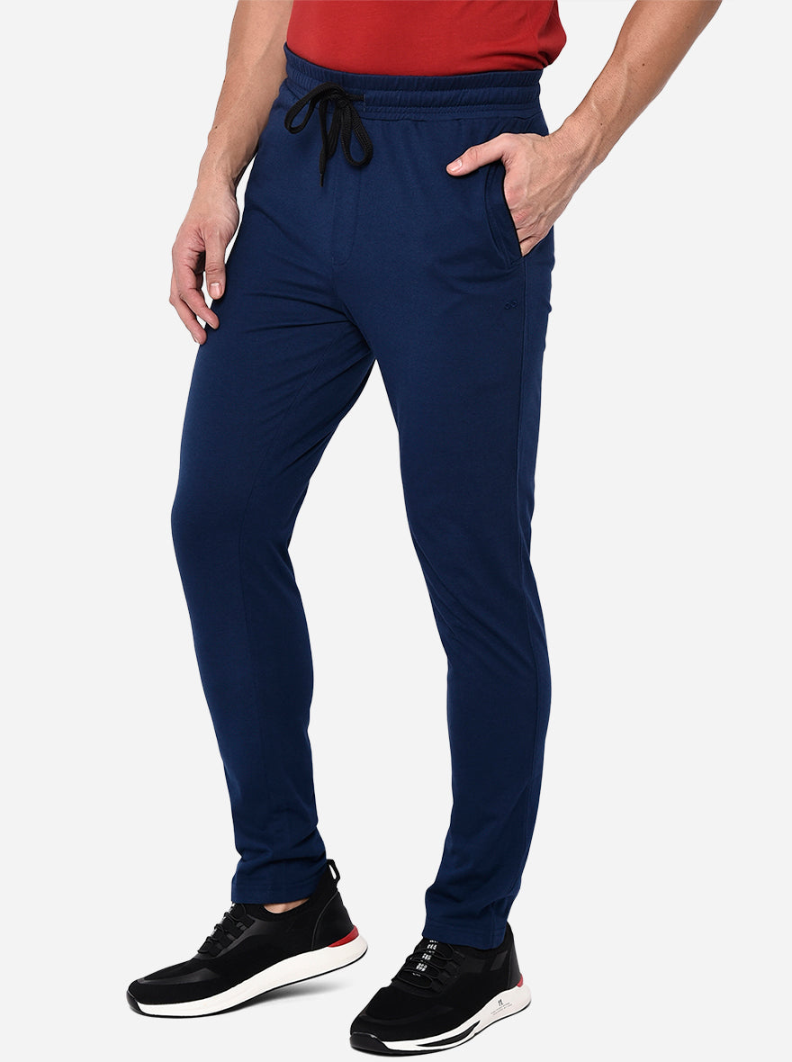 Furo Navy Solid Regular-Fit Track Pants For Men