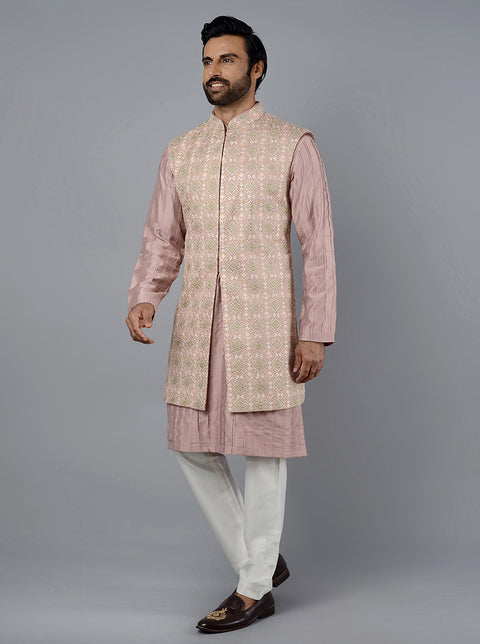 Indian Attire Designer Ethnic Cream Solid Blended Silk Koti (Waistcoat) For  Men - Fouryou e Solutions - 2060663