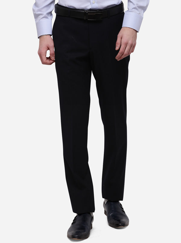 Formal Trouser Check Men Navy Blue Cotton Formal Trouser at Cliths