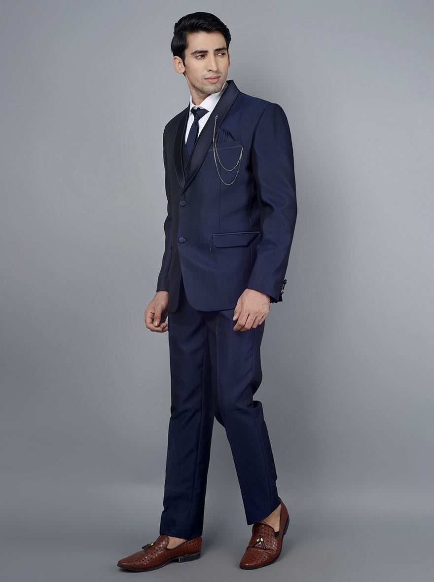 Navy Blue Suit for Men - Self Design & Blended