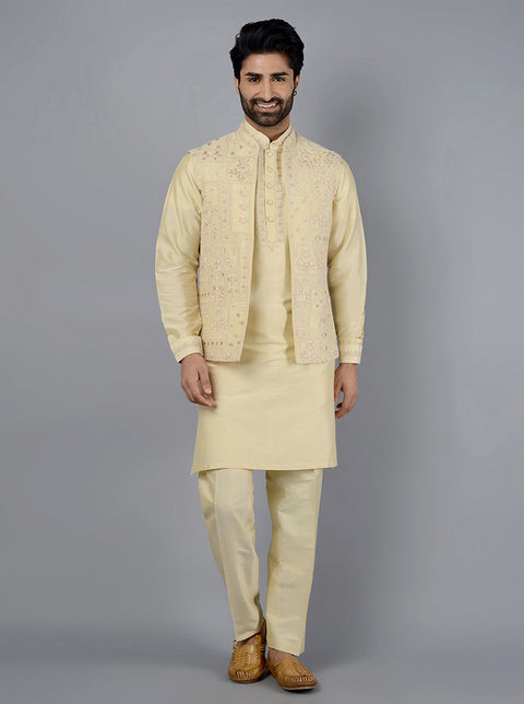 Maharaja Style Handmade Kim-Khab Half Jodhpuri Jacket With Kurta-Pajam –  Rajanyas