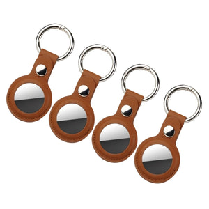 4 Pack Protective Air Tag Case for Airtag Holder, PU Leather Airtag Keychain, Anti-Lost Air Tag Key Ring for Airtag Brown - leobands