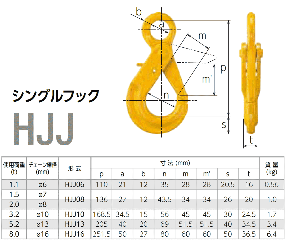 シングルフックHJJ（アイタイプ）KITO：キトー