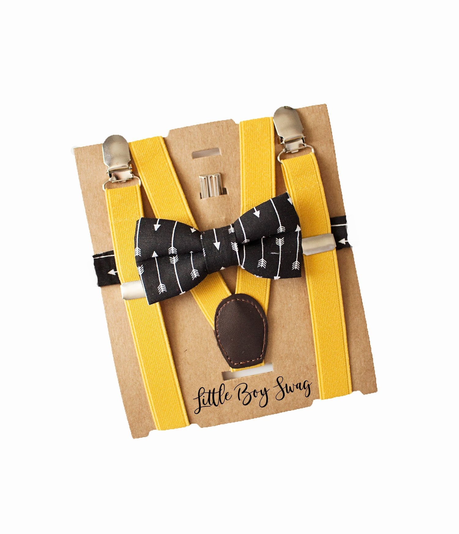Black Bow Tie Yellow Suspenders - Toddler To Adult Sizes - Little Boy Swag