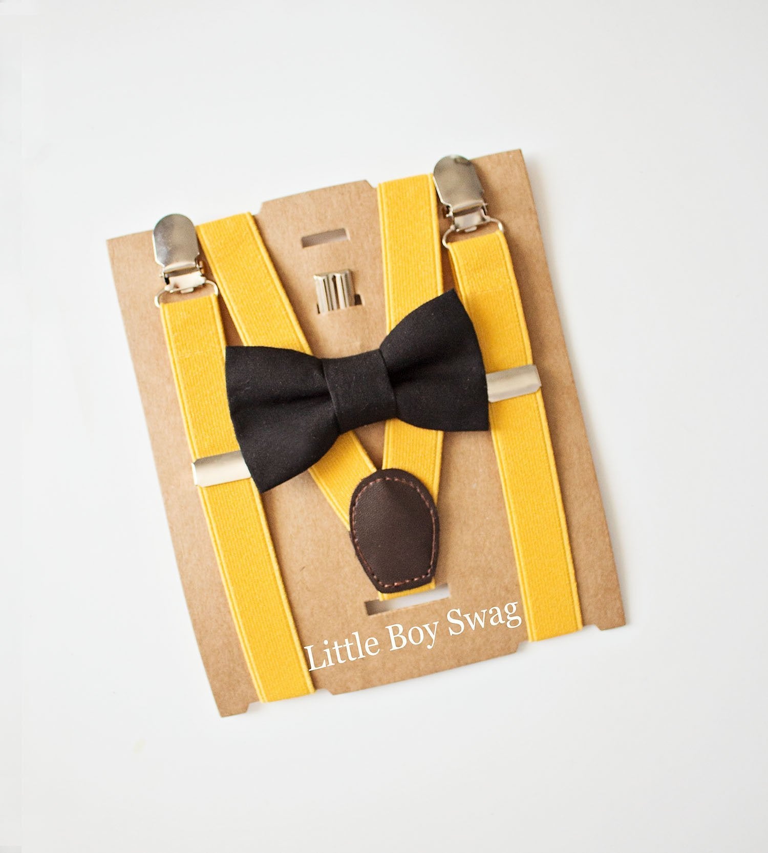 Black Bow Tie Yellow Suspender - Newborn To Adult Sizes - Little Boy Swag