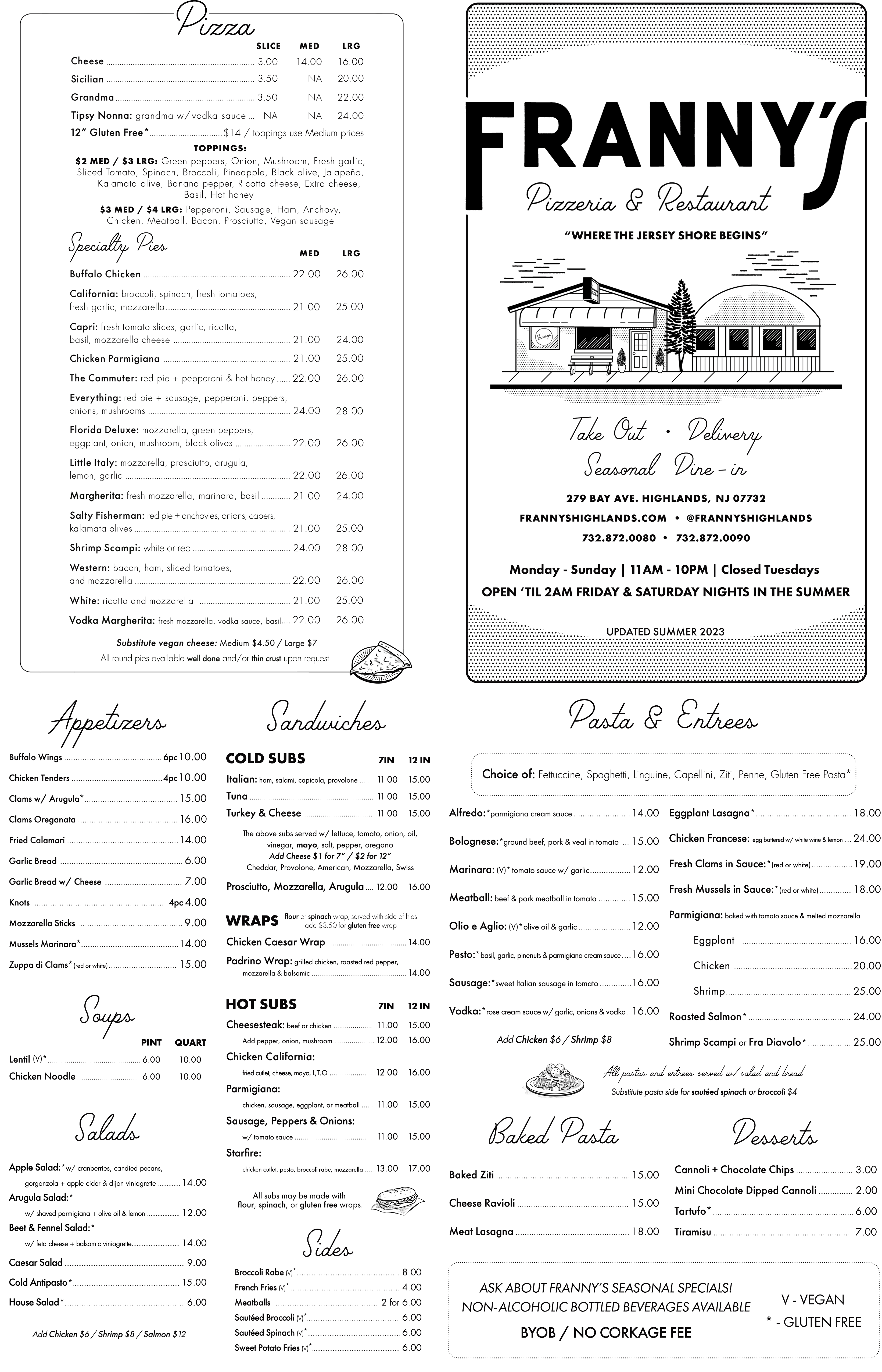 Franny's Pizzeria Main Menu