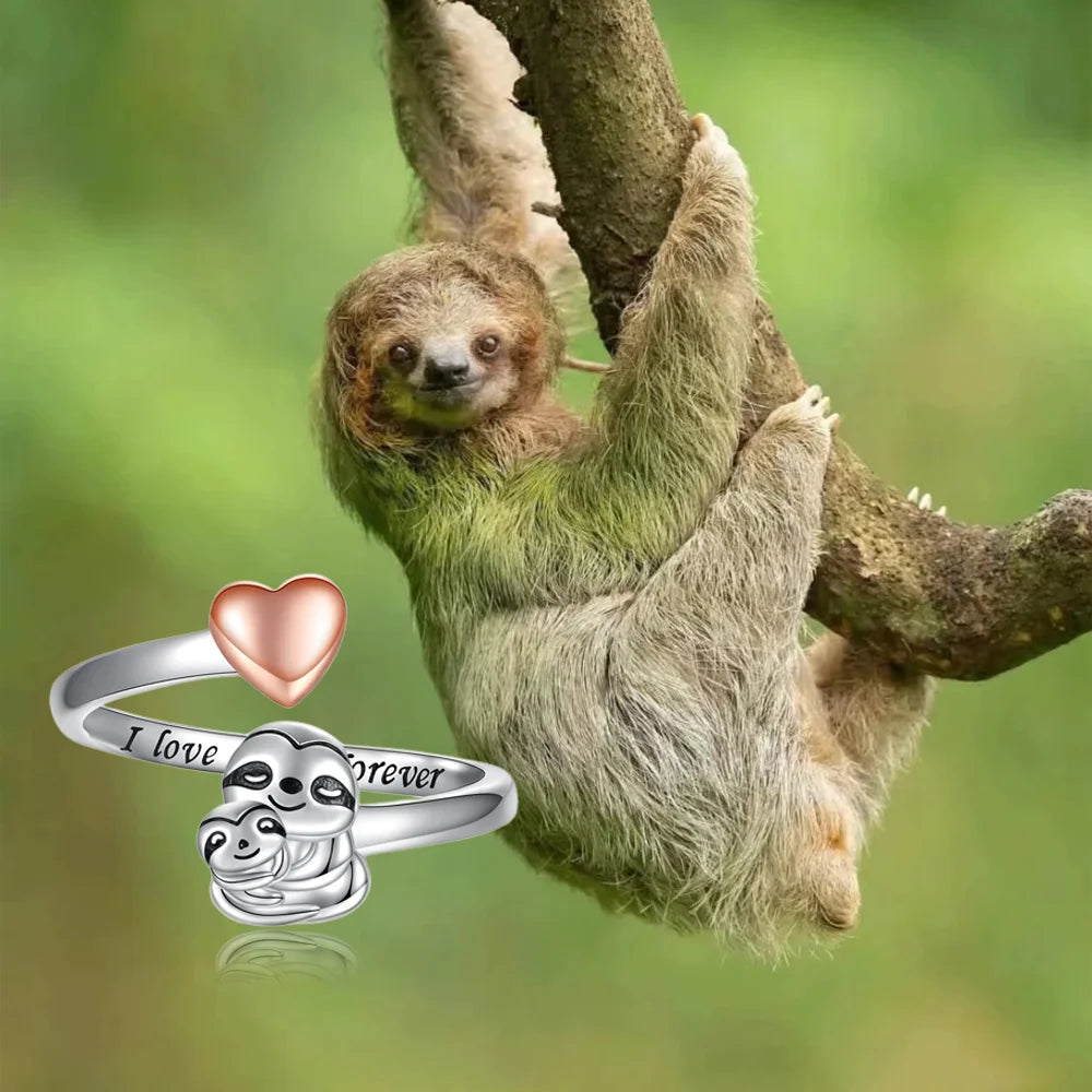 Cute Sloth with Pink Heart Decor Ring - Image 6