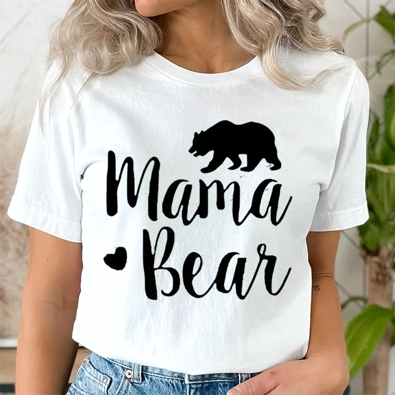 Mama Bear Print T Shirt Women Kawaii Graphic Shirts - Image 8
