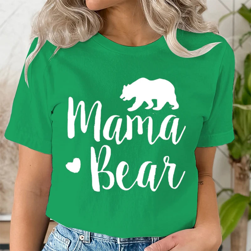 Mama Bear Print T Shirt Women Kawaii Graphic Shirts - Image 5