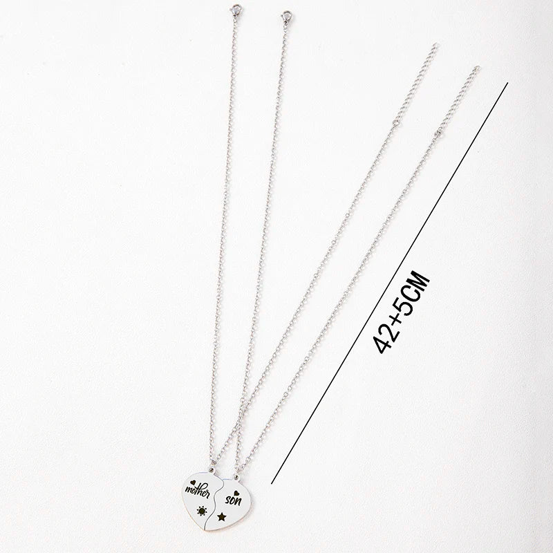 2Pcs/Set Mother Daughter Son Heart Puzzle Pendant Necklace - Image 8