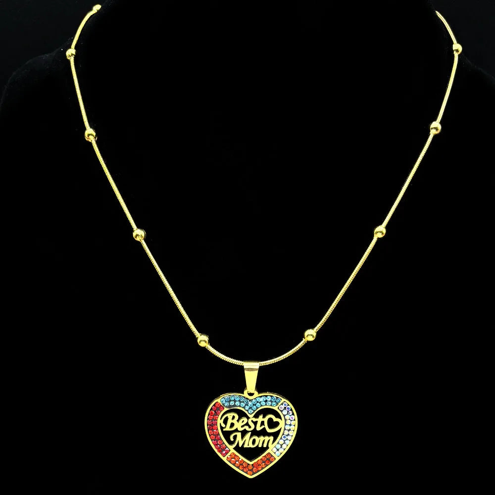 Best Mom Heart Love Rhinestone Necklace - Image 4
