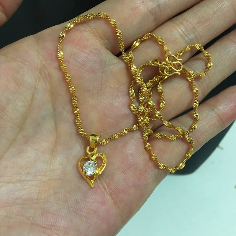 Zircon Heart Pendant Water Ripple Chain Necklace - Image 6