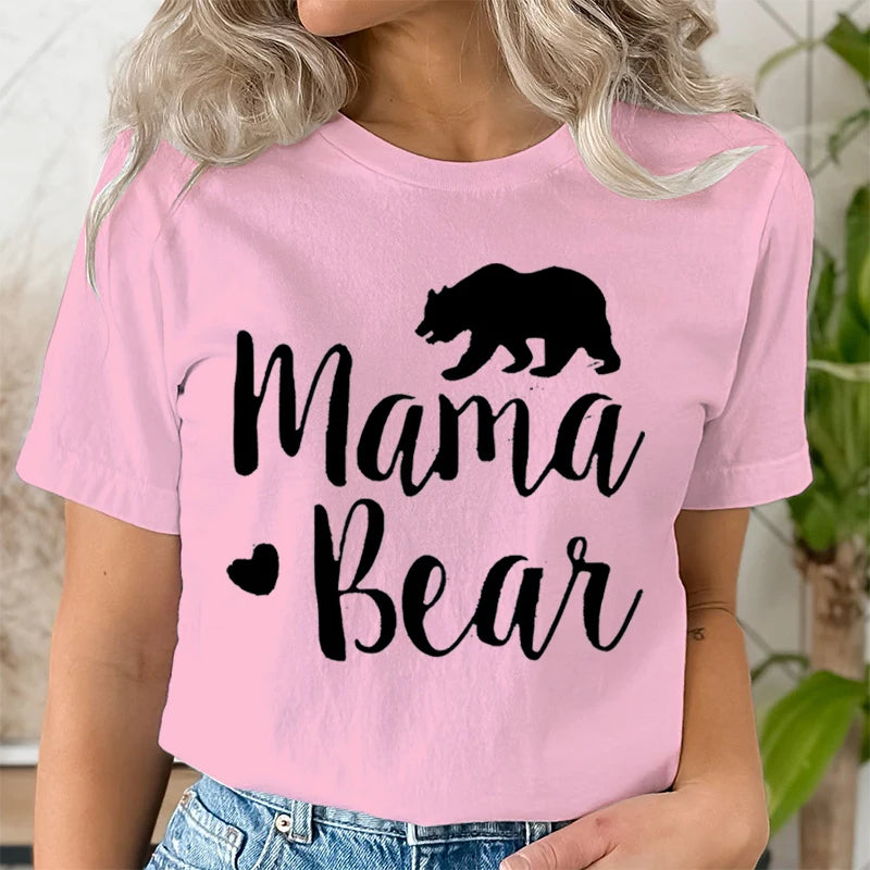Mama Bear Print T Shirt Women Kawaii Graphic Shirts - Image 11