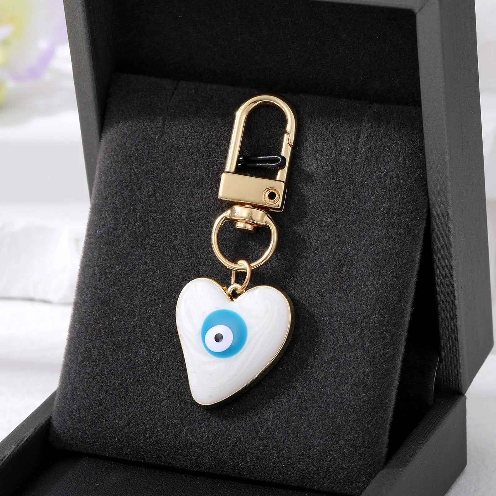 Turkish Heart Evil Eye Enamel Pendant Keychains - Image 5
