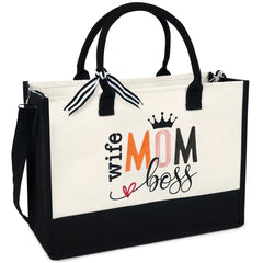 Wife Mom Boss 13oz Canvas Tote Bag Gifts for Mom