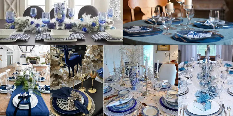 Blue and White Christmas Table Setting