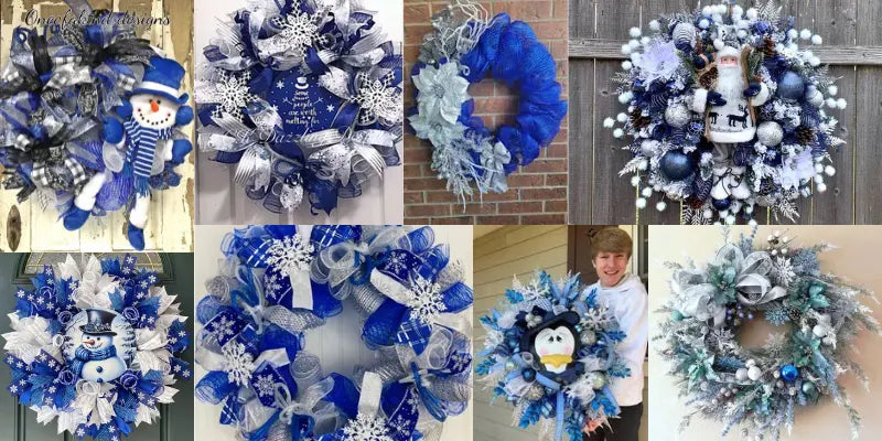 Blue and White Snowman Wreath