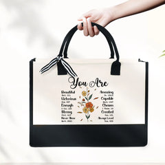 You Are Bible Verse Canvas Zipper Tote Bag, Christian Bag, Inspiration Bible Tote Bag, Flower Bag, Religious Gifts, Positive Quotes, Motivational Gifts