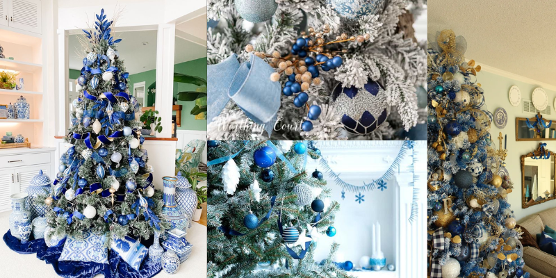 blue and white Christmas decorations