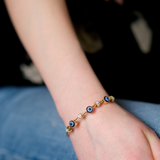 Blue Evil Eye Brass Gold Zircon Magnetic Bangle Bracelet