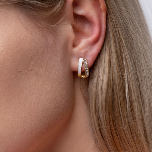 Shell Zircon Arc Elegant White Marble Enamel U Shape Party Ear Stud Earrings