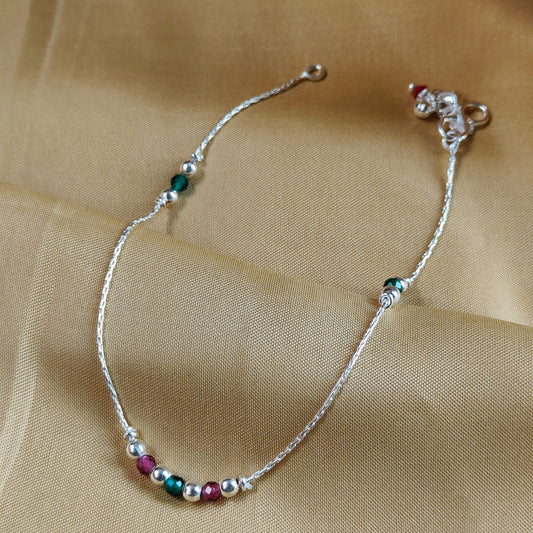 Sterling Silver Colourful beaded Summer Indie Boho Indian Payal Anklet