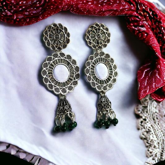 Indian Boho Oxidised Drop Ethnic Jhumkis Earrings