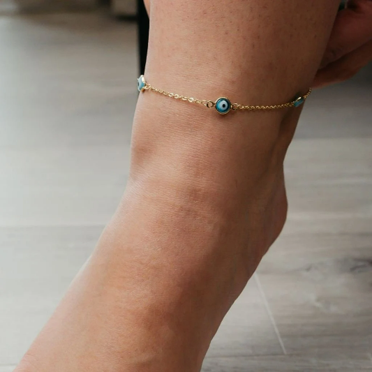 Golden Evil Eye Minimalist Adjustable Turkish Protection Foot Anklet