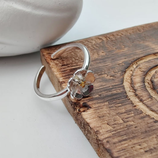 Dainty Silver Simple Stacking Sunflower Adjustable Daisy Ring