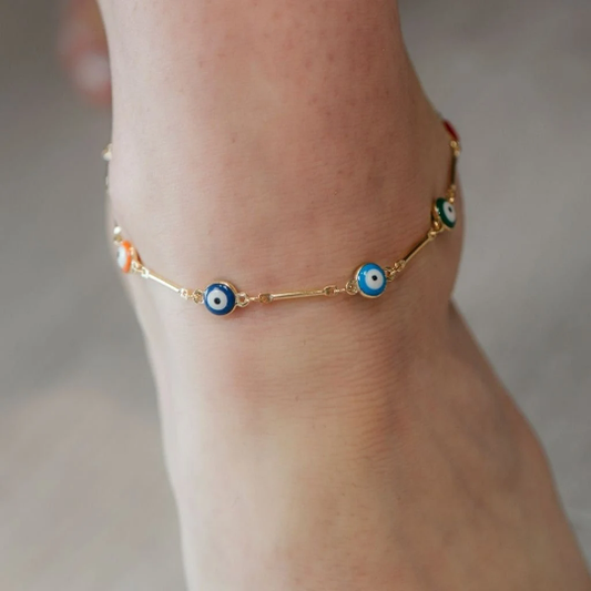 Multicolor Evil Eye Turkish Greek Protection Nazaria Anklet for Women