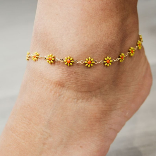 Multicolour Sun Flower Summer Indie Boho Daisy Floral Charms Payal Anklet