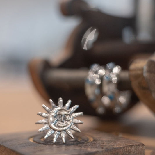 Big Silver Oxidised Smily Sun Crescent Moon Statement Ring