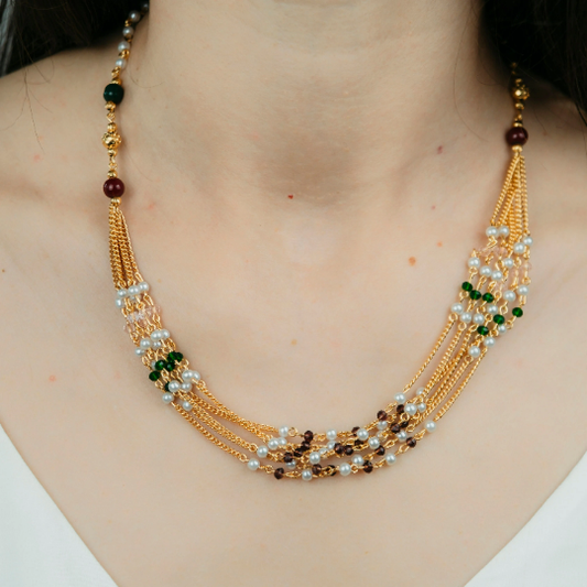 Multi Strand Gold Pearl Necklace