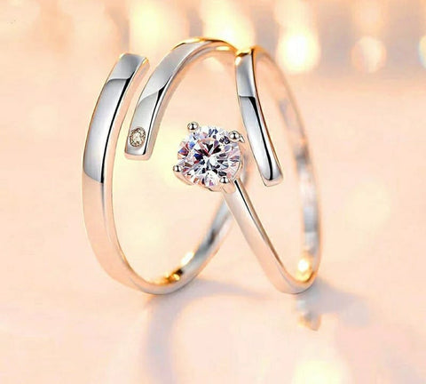 Silver Couple Parallel his & hers Zircon Promise Ring set