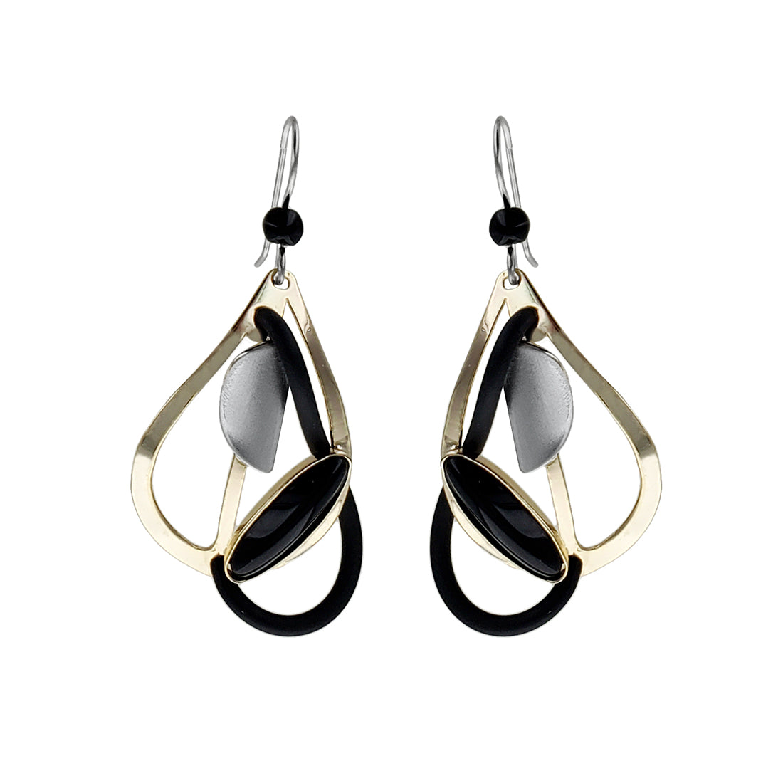 Christophe Poly Gold Black Abstract Pear Earrings