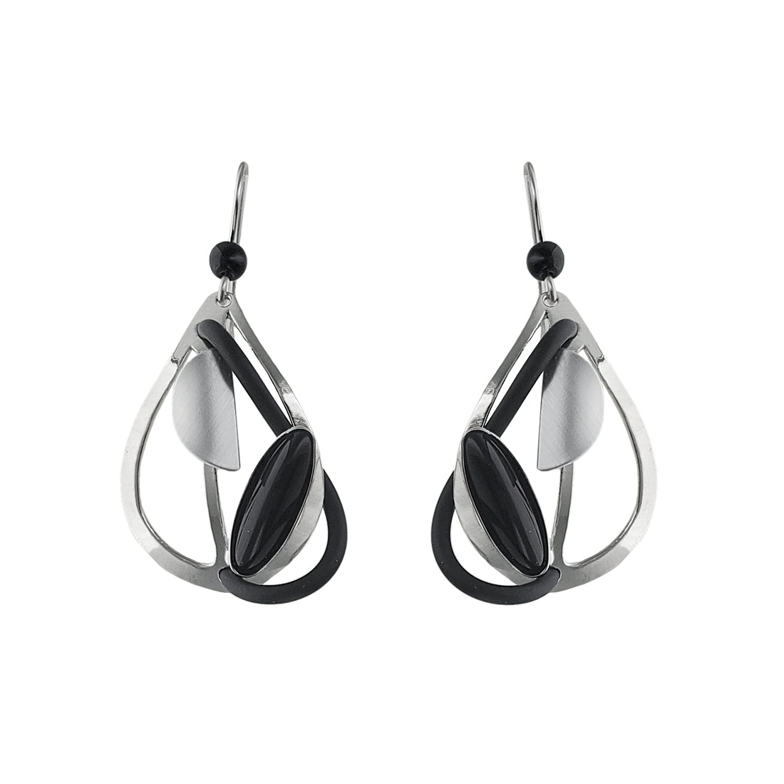 Christophe Poly Silver Black Abstract Pear Earrings