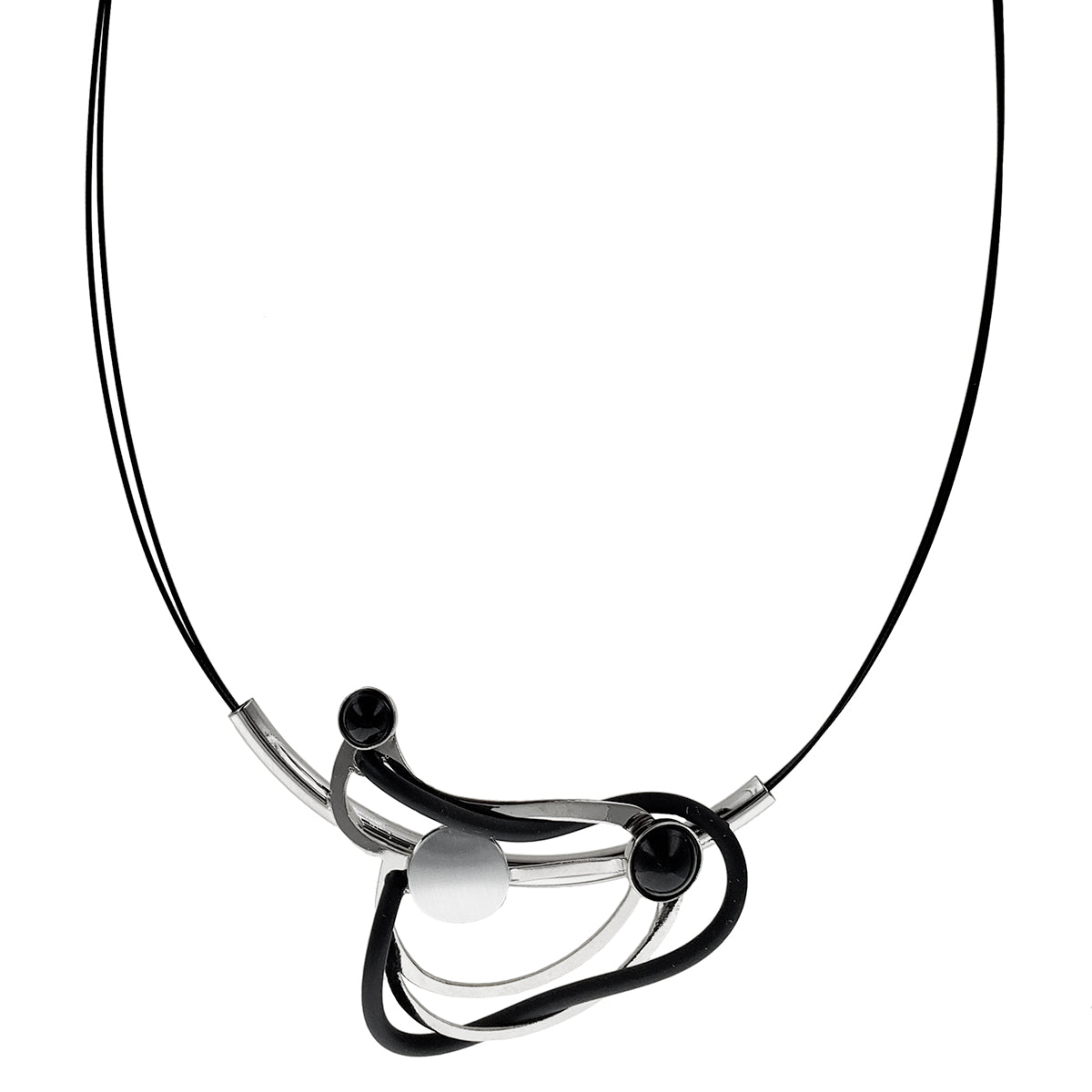 Christophe Poly Silver Black Woven Necklace