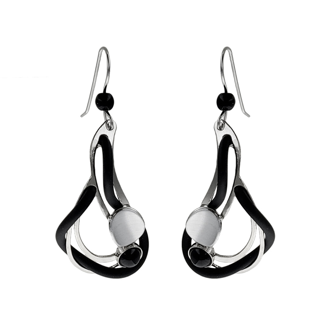 Christophe Poly Soothing Swirly Silver Black Earrings