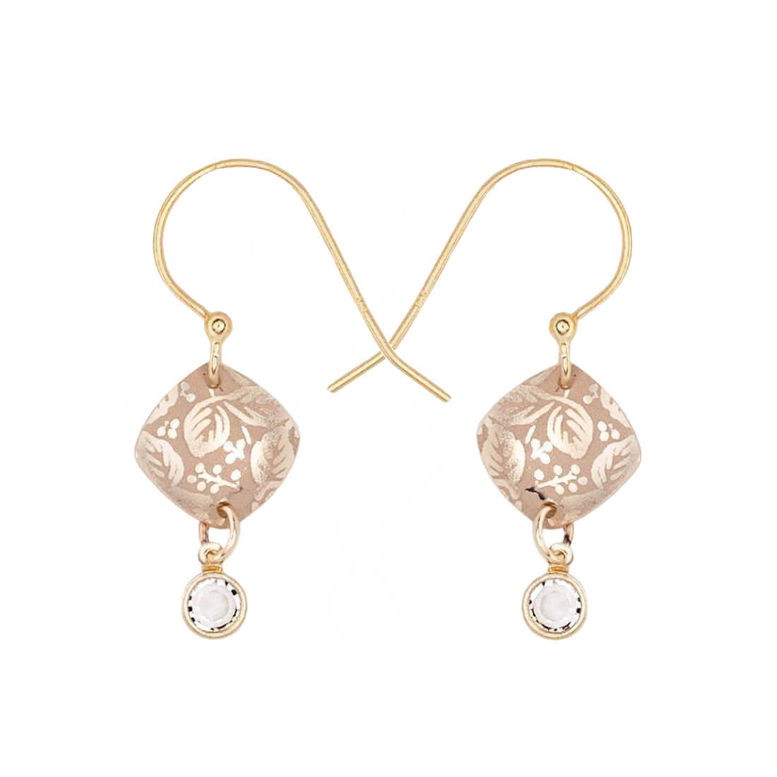 Golden Diamond Leaf Drop Earrings