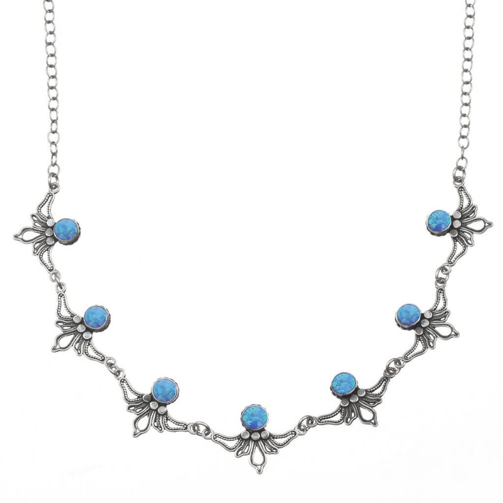 Israeli Yemenite Linked Dancing Flowers Opal Necklace