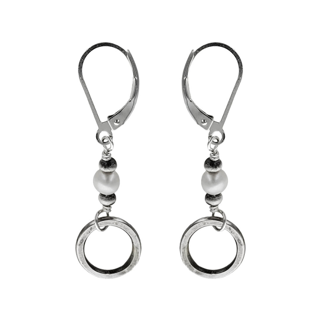 J and I Silver Pearl Hoop Earrings