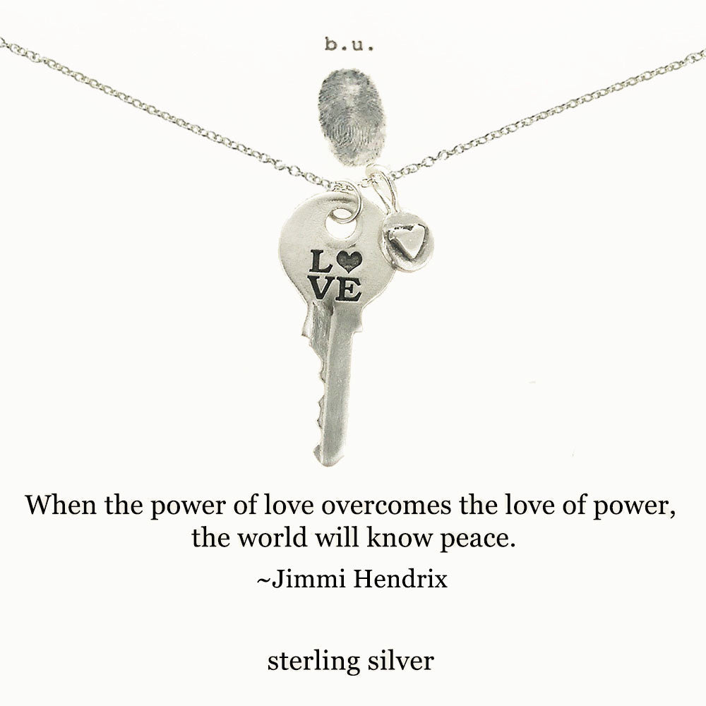 b.u. Jimi Hendrix Power of Love Quote Key Necklace – Sheva Jewelry