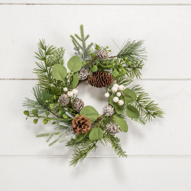 White Berries & Pine 9" Candle Wreath