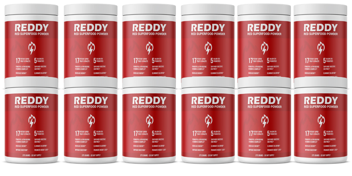 Six-bottle bundle of Reddy Red Superfood Powder for ultimate savings at $239.99, free shipping and 90-day money back guarantee