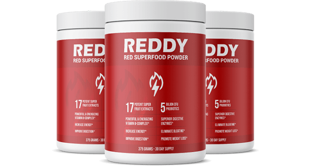 Three-bottle bundle of Reddy Red Superfood Powder for $134.99, saving more per serving with free shipping and 90-day money back guarantee