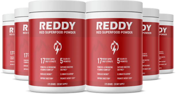 Six-bottle bundle of Reddy Red Superfood Powder for ultimate savings at $239.99, free shipping and 90-day money back guarantee