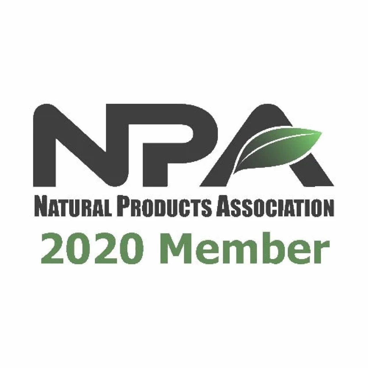 Logo of Natural Products Association with text '2020 Member' and a green leaf design.