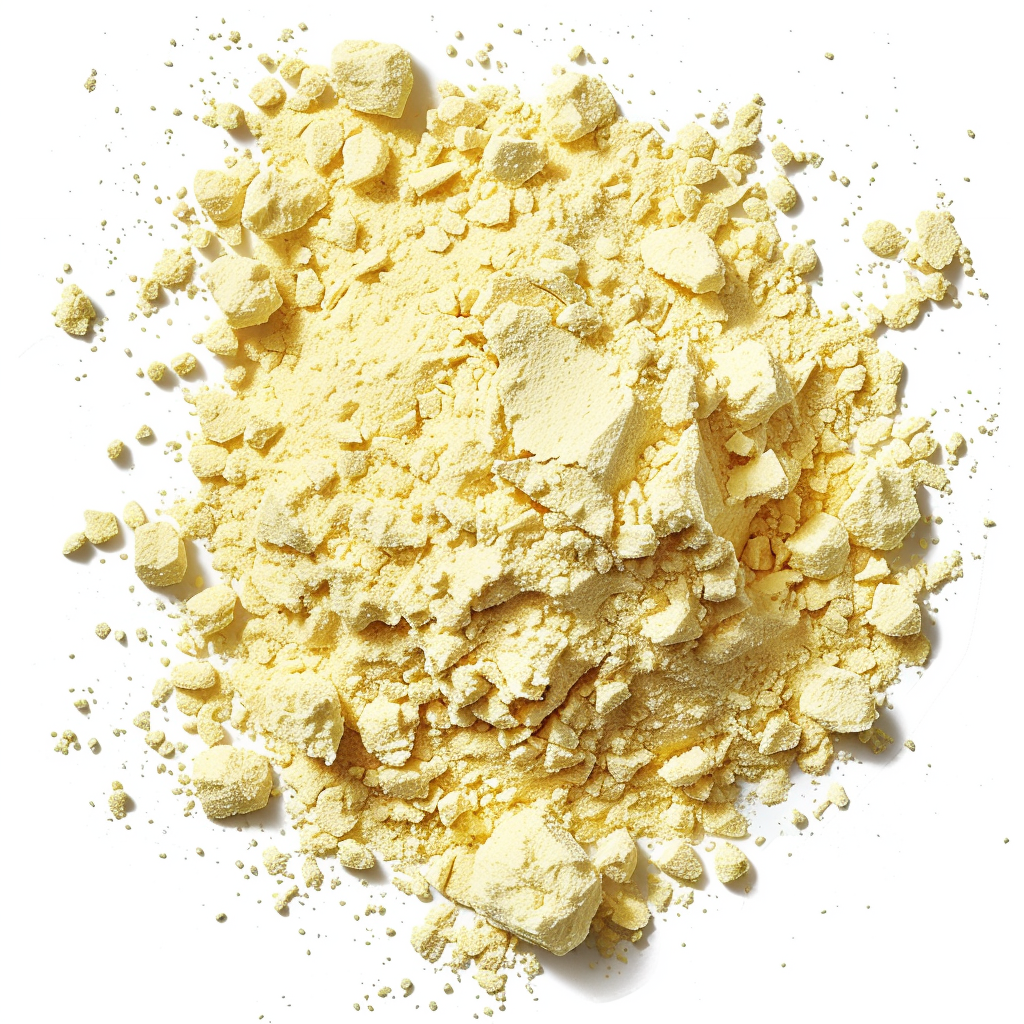 A heap of yellow powdered substance on a white background.