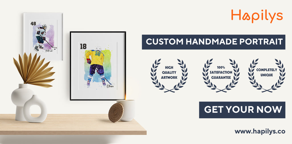 Hapilys Custom Ice Hockey Player Gifts, Hockey Gifts, Personalized Sketch Art Matte Canvas